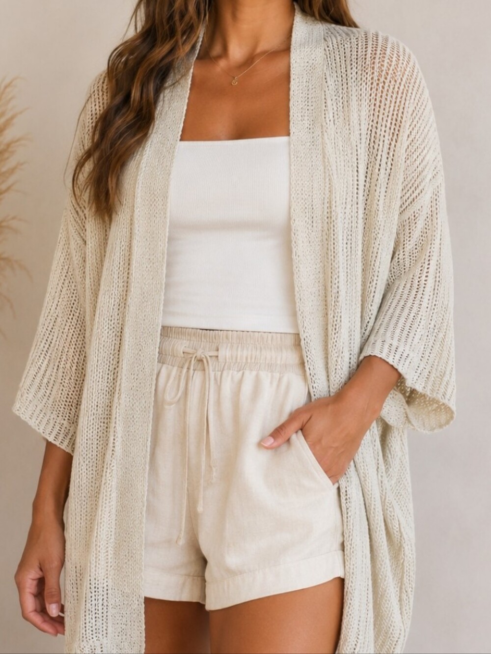 Open-Stitch Oversized Kimono Cardigan